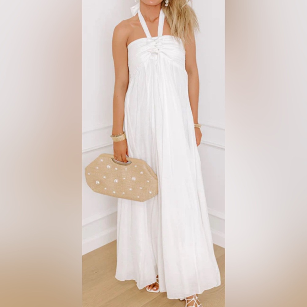Off-White (closer to  true white) Flowing Maxi Dress/Halter Neck/Size Small